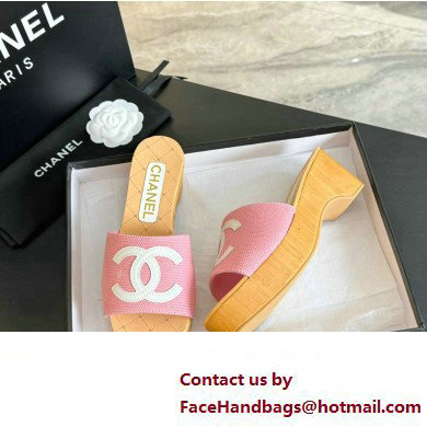 Chanel Fabric  &  Patent Calfskin Mules G45555 Pink 2024